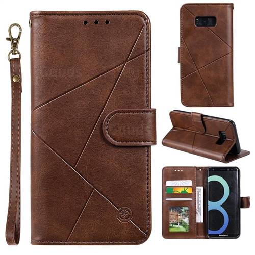 Embossing Geometric Leather Wallet Case for Samsung Galaxy S8 - Brown