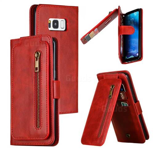 Multifunction 9 Cards Leather Zipper Wallet Phone Case for Samsung Galaxy S8 - Red