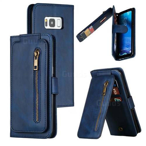 Multifunction 9 Cards Leather Zipper Wallet Phone Case for Samsung Galaxy S8 - Blue