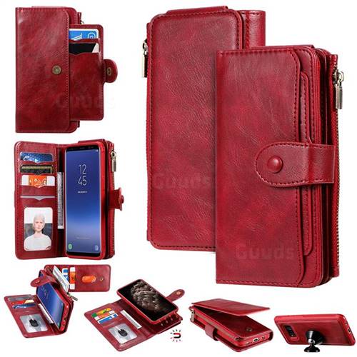 Retro Multifunction Zipper Magnetic Separable Leather Phone Case Cover for Samsung Galaxy S8 - Red