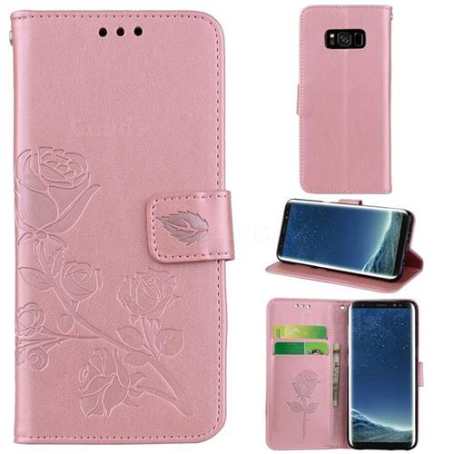 Embossing Rose Flower Leather Wallet Case for Samsung Galaxy S8 - Rose Gold