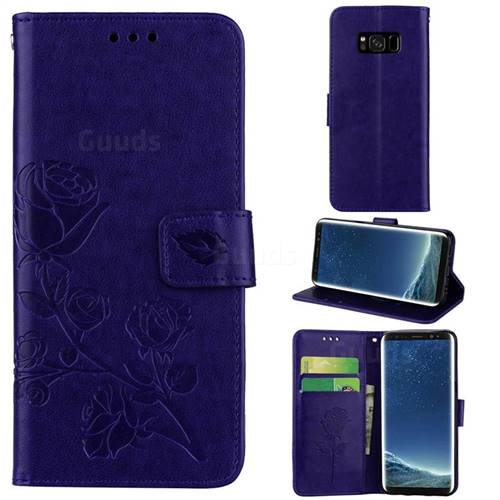 Embossing Rose Flower Leather Wallet Case for Samsung Galaxy S8 - Purple