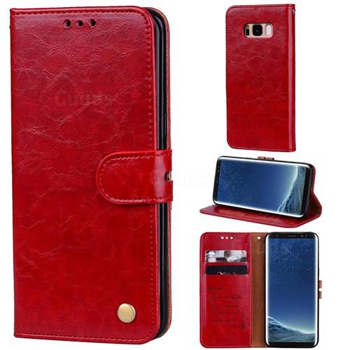 Luxury Retro Oil Wax PU Leather Wallet Phone Case for Samsung Galaxy S8 - Brown Red