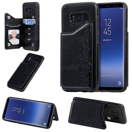 Yikatu Luxury Cute Cats Multifunction Magnetic Card Slots Stand Leather Back Cover for Samsung Galaxy S8 - Black