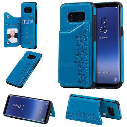Yikatu Luxury Cute Cats Multifunction Magnetic Card Slots Stand Leather Back Cover for Samsung Galaxy S8 - Blue