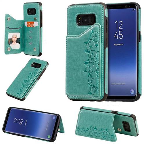 Yikatu Luxury Cute Cats Multifunction Magnetic Card Slots Stand Leather Back Cover for Samsung Galaxy S8 - Green