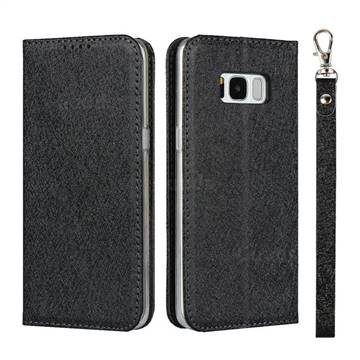 Ultra Slim Magnetic Automatic Suction Silk Lanyard Leather Flip Cover for Samsung Galaxy S8 - Black