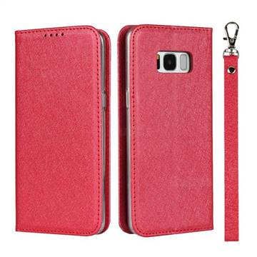 Ultra Slim Magnetic Automatic Suction Silk Lanyard Leather Flip Cover for Samsung Galaxy S8 - Red