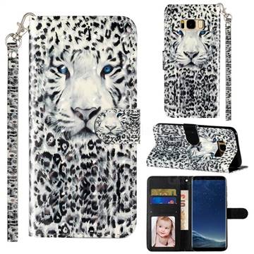 White Leopard 3D Leather Phone Holster Wallet Case for Samsung Galaxy S8