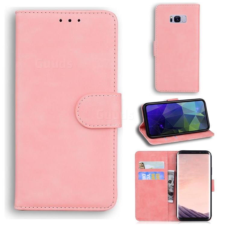 Retro Classic Skin Feel Leather Wallet Phone Case for Samsung Galaxy S8 - Pink