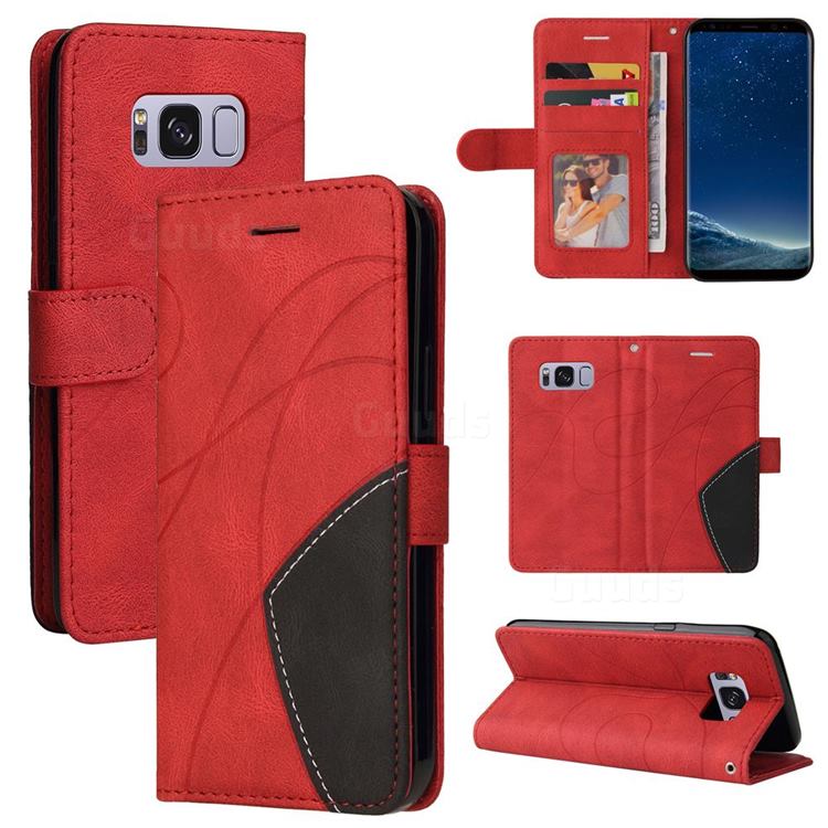 Luxury Two-color Stitching Leather Wallet Case Cover for Samsung Galaxy S8 - Red