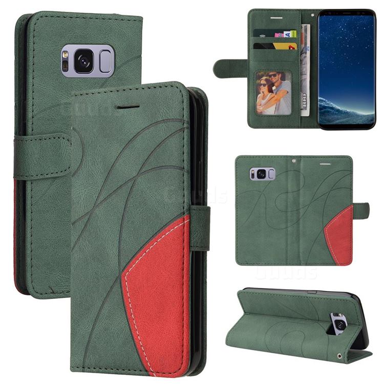 Luxury Two-color Stitching Leather Wallet Case Cover for Samsung Galaxy S8 - Green
