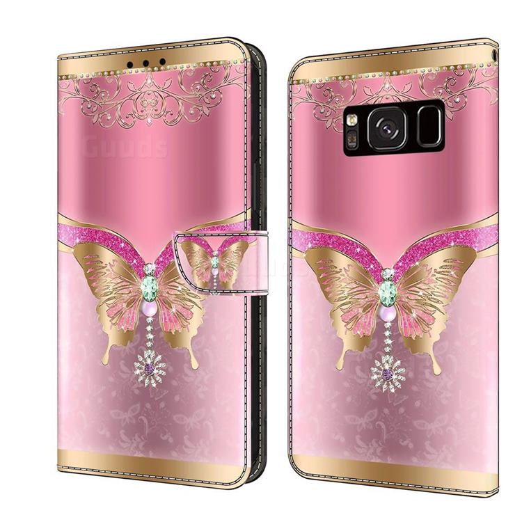 Pink Diamond Butterfly Crystal PU Leather Protective Wallet Case Cover for Samsung Galaxy S8