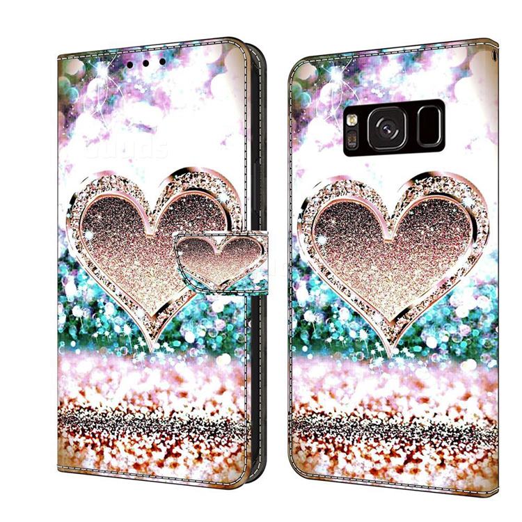 Pink Diamond Heart Crystal PU Leather Protective Wallet Case Cover for Samsung Galaxy S8