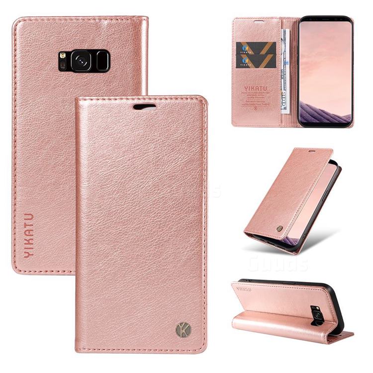 YIKATU Litchi Card Magnetic Automatic Suction Leather Flip Cover for Samsung Galaxy S8 - Rose Gold