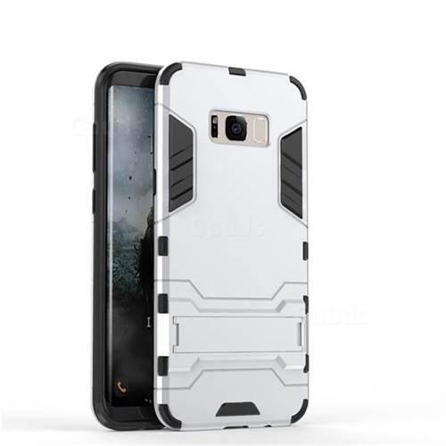 Armor Premium Tactical Grip Kickstand Shockproof Dual Layer Rugged Hard Cover for Samsung Galaxy S8 Plus S8+ - Silver
