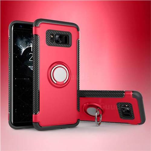 Armor Anti Drop Carbon PC + Silicon Invisible Ring Holder Phone Case for Samsung Galaxy S8 Plus S8+ - Red