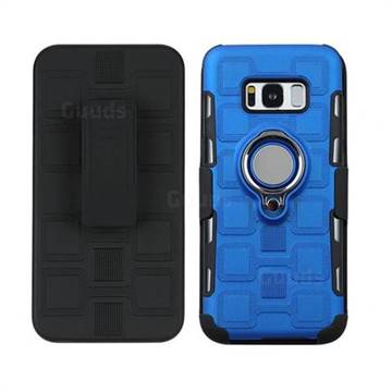 3 in 1 PC + Silicone Leather Phone Case for Samsung Galaxy S8 Plus S8+ - Dark Blue