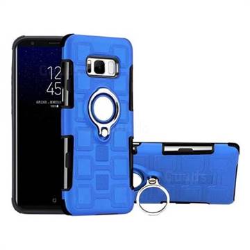 Ice Cube Shockproof PC + Silicon Invisible Ring Holder Phone Case for Samsung Galaxy S8 Plus S8+ - Dark Blue