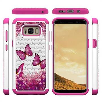 Rose Butterfly Studded Rhinestone Bling Diamond Shock Absorbing Hybrid Defender Rugged Phone Case Cover for Samsung Galaxy S8 Plus S8+