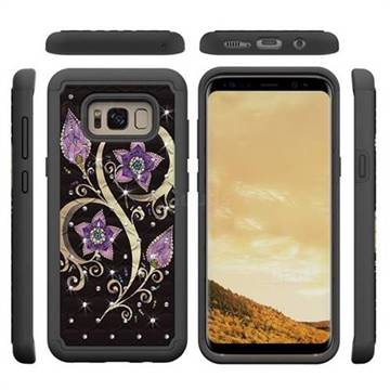 Peacock Flower Studded Rhinestone Bling Diamond Shock Absorbing Hybrid Defender Rugged Phone Case Cover for Samsung Galaxy S8 Plus S8+
