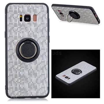 Luxury Mosaic Metal Silicone Invisible Ring Holder Soft Phone Case for Samsung Galaxy S8 Plus S8+ - Titanium Silver