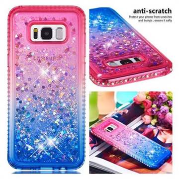 Diamond Frame Liquid Glitter Quicksand Sequins Phone Case for Samsung Galaxy S8 Plus S8+ - Pink Blue