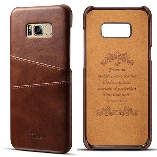Suteni Retro Classic Card Slots Calf Leather Coated Back Cover for Samsung Galaxy S8 Plus S8+ - Brown