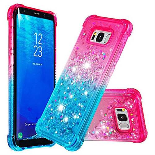 Rainbow Gradient Liquid Glitter Quicksand Sequins Phone Case for Samsung Galaxy S8 Plus S8+ - Pink Blue