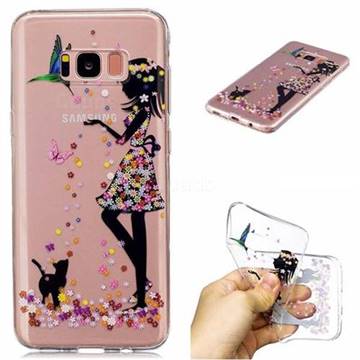Cat Girl Flower Super Clear Soft TPU Back Cover for Samsung Galaxy S8 Plus S8+