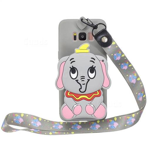 Gray Elephant Neck Lanyard Zipper Wallet Silicone Case for Samsung Galaxy S8 Plus S8+