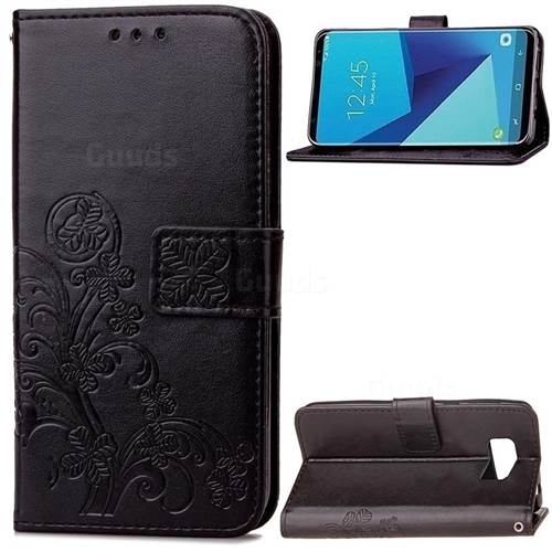 Embossing Imprint Four-Leaf Clover Leather Wallet Case for Samsung Galaxy S8+ S8 Plus - Black