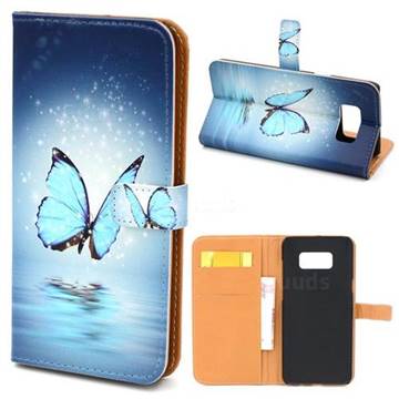 Sea Blue Butterfly Leather Wallet Case for Samsung Galaxy S8+ S8 Plus