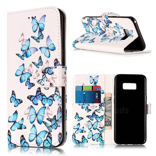 Blue Vivid Butterflies PU Leather Wallet Case for Samsung Galaxy S8 Plus S8+