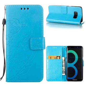Embossing Butterfly Flower Leather Wallet Case for Samsung Galaxy S8 Plus S8+ - Blue