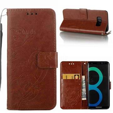 Embossing Butterfly Flower Leather Wallet Case for Samsung Galaxy S8 Plus S8+ - Brown