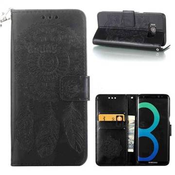 Embossing Campanula Flower Leather Wallet Case for Samsung Galaxy S8 Plus S8+ - Black