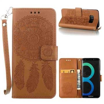 Embossing Campanula Flower Leather Wallet Case for Samsung Galaxy S8 Plus S8+ - Brown