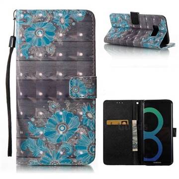 Blue Flower 3D Painted Leather Wallet Case for Samsung Galaxy S8 Plus S8+