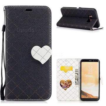 Symphony Checkered Dual Color PU Heart Leather Wallet Case for Samsung Galaxy S8 Plus S8+ - Black