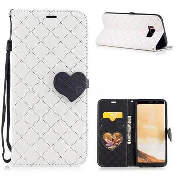 Symphony Checkered Dual Color PU Heart Leather Wallet Case for Samsung Galaxy S8 Plus S8+ - White