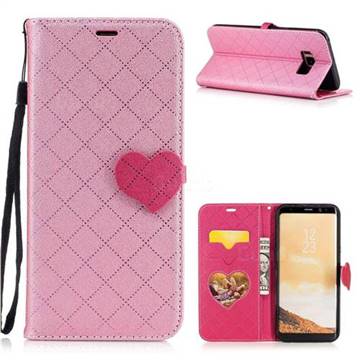 Symphony Checkered Dual Color PU Heart Leather Wallet Case for Samsung Galaxy S8 Plus S8+ - Pink