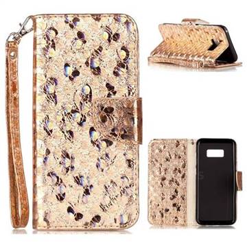 Luxury Laser Butterfly Optical Maser Leather Wallet Case for Samsung Galaxy S8 Plus S8+ - Golden