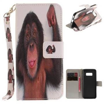 Cute Monkey Hand Strap Leather Wallet Case for Samsung Galaxy S8 Plus S8+
