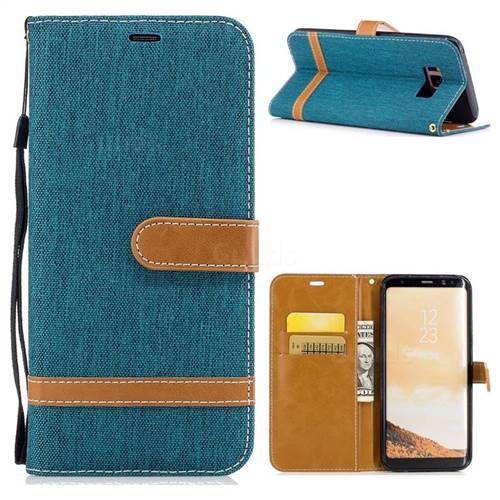 Jeans Cowboy Denim Leather Wallet Case for Samsung Galaxy S8 Plus S8+ - Green