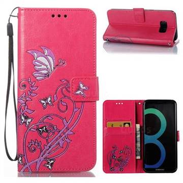 Embossing Narcissus Butterfly Leather Wallet Case for Samsung Galaxy S8 Plus S8+ - Rose