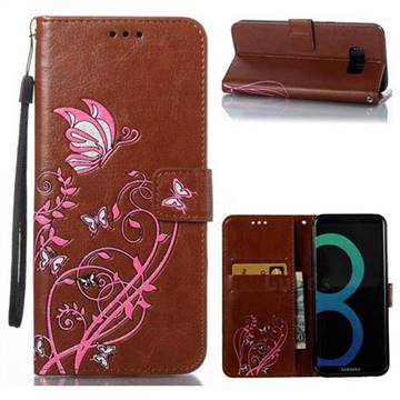 Embossing Narcissus Butterfly Leather Wallet Case for Samsung Galaxy S8 Plus S8+ - Brown
