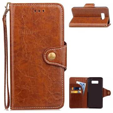 Retro Wax Oil Skin Leather Wallet Case for Samsung Galaxy S8 Plus S8+ - Brown