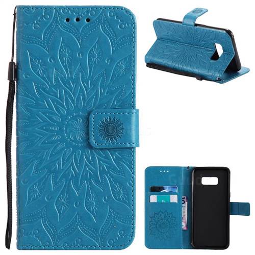 Embossing Sunflower Leather Wallet Case for Samsung Galaxy S8 Plus S8+ - Blue