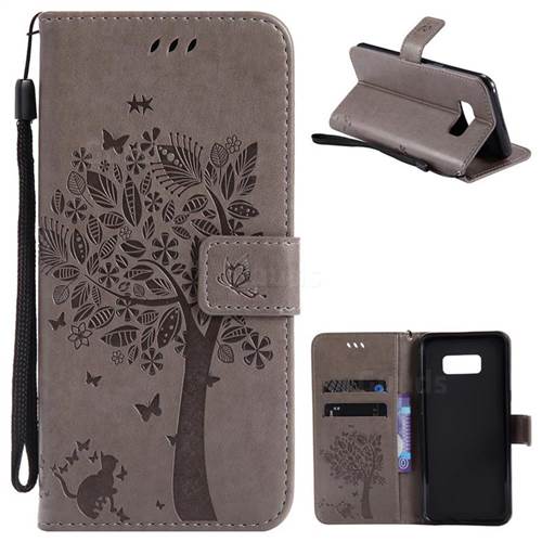 Embossing Butterfly Tree Leather Wallet Case for Samsung Galaxy S8 Plus S8+ - Grey